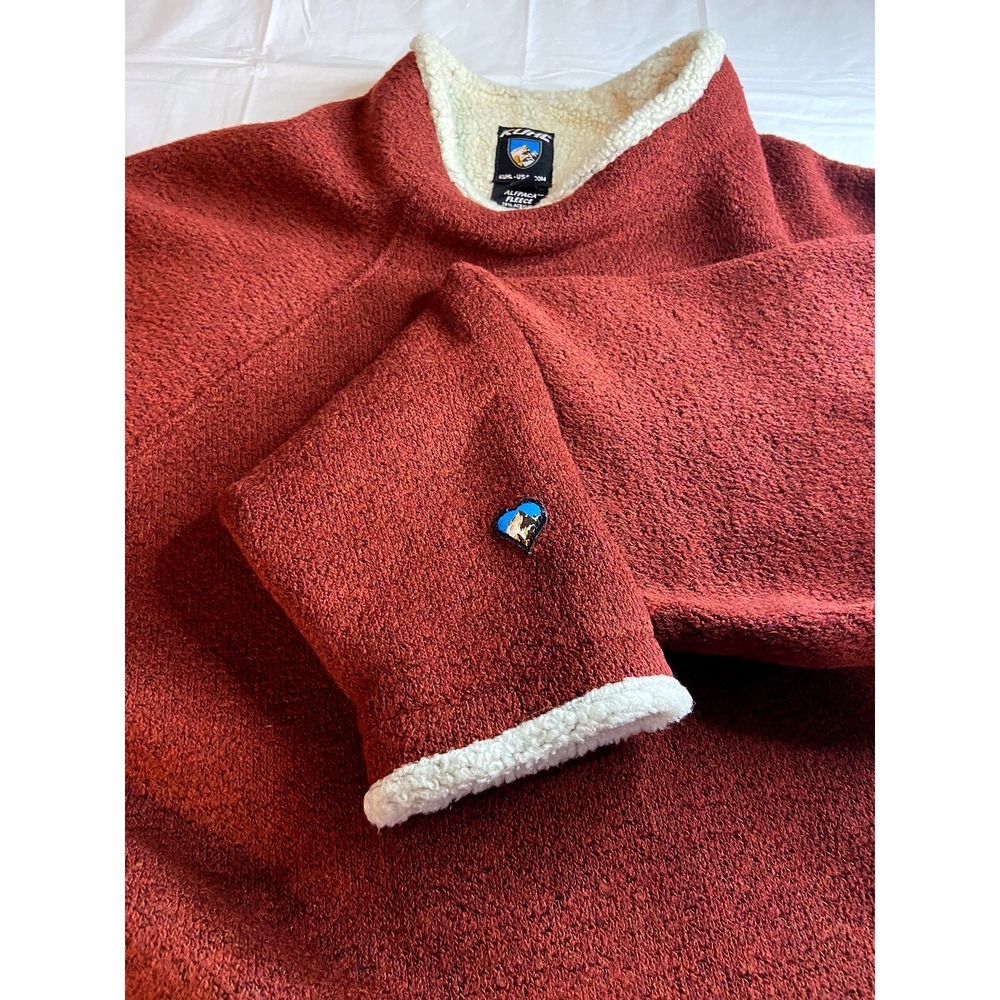 Kuhl Alfpaca Fleece Pullover Sweater Rust Orange Shearling Trim Women L